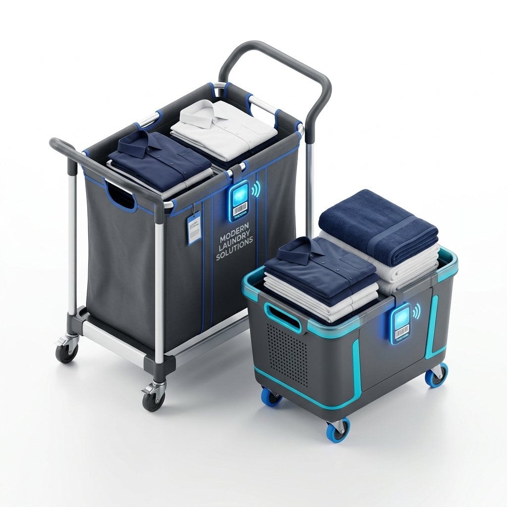 Lavado por Jamper Missis Clean: Cestas de alta capacidad con textiles clasificados y tag digital