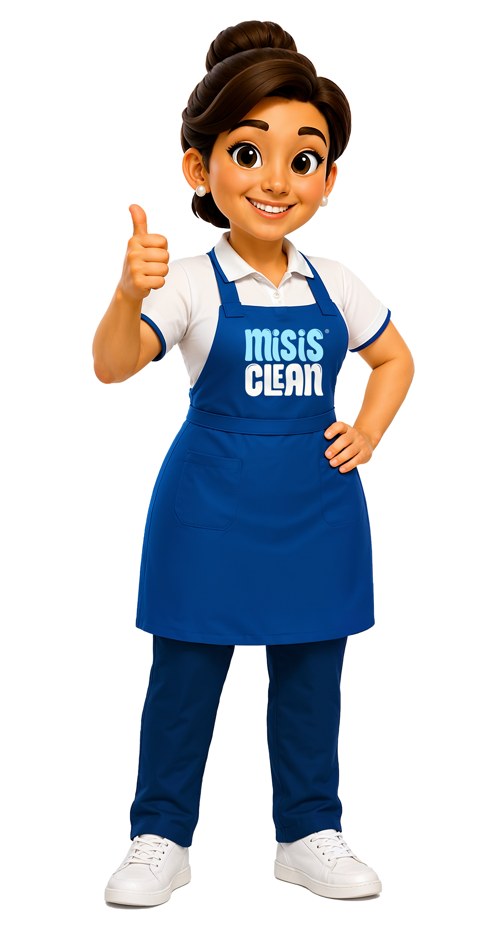 Missis Clean · Embajadora oficial de lavandería con delantal y pulgar arriba
